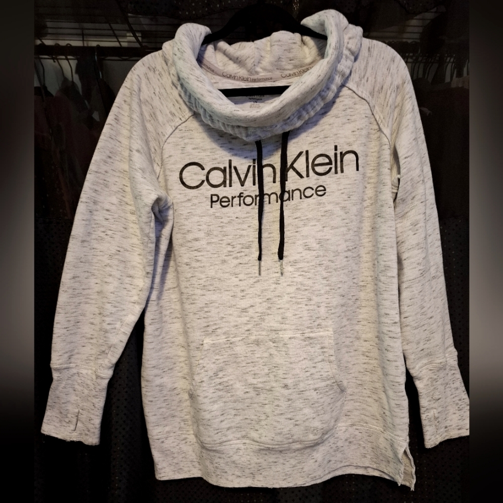 🩶 Calvin Klein Performance Light Gray Cowl Neck Sweatshirt - Picture 2 of 6